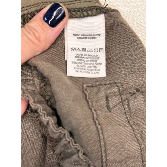 FREE PEOPLE Linen Pants Womens S Cargo Crop Patchwork Utility Green Relaxed Fit - Picture 11 of 15